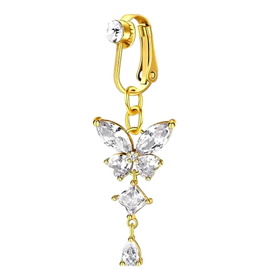Gold Butterfly Clip On Belly Ring