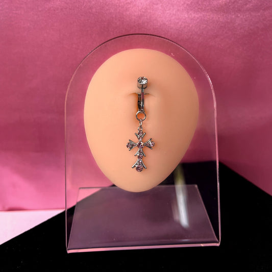 Pink Cross belly ring